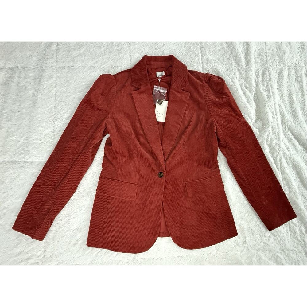 Women’s Puff Sleeve Corduroy Blazer A New Day Size 8 Rust Red NWT